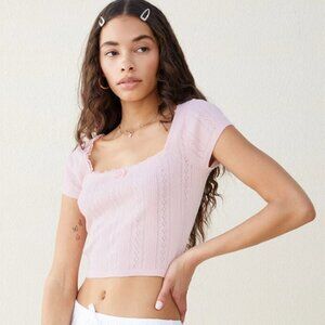 Beverly and Beck- Zinnia Pointelle- Pink Lace- Crop Top- Size Small